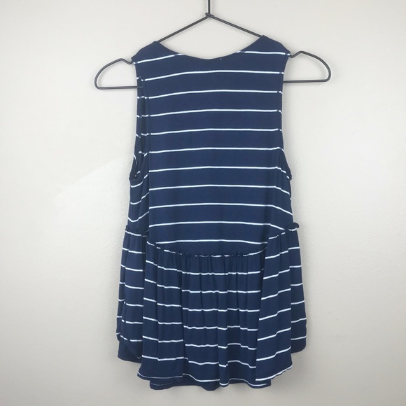 Max Studio} Striped Sleeveless Ruffle Trim Top - Picture 2 of 6